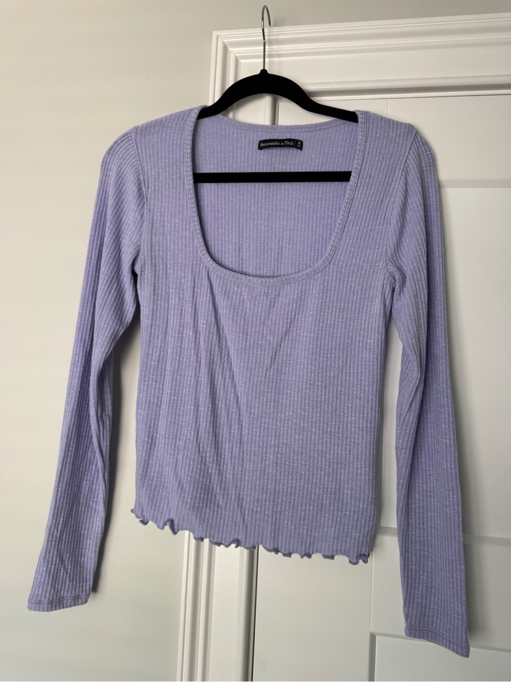 Abercrombie & Fitch Lavender Ribbed Scoop Neck Long Sleeve Top
